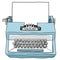 Blue typewriter vintage toy with paper cute hand drawn art illus