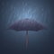 Blue umbrella and fall rain. Cool water storm night sky protection vector illustration
