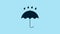 Blue Umbrella and rain drops icon isolated on blue background. Waterproof icon. Protection, safety, security concept