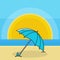 Blue Umbrella In The Summer Beach