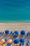 Blue umbrellas and blue sea - Greece, Lefkada island