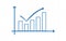 Blue uptrend line arrows with bar chart in flat icon design on white color background