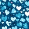 Blue valentines day background with hearts seamless pattern