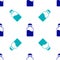 Blue Vape liquid bottle for electronic cigarettes icon isolated seamless pattern on white background. Vector