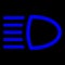 Blue vector graphic of dashboard warning light indicating the main beams are illuminated