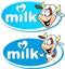 Blue vector milk logo with cow