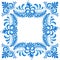 Blue vector ornate square frame in Russian Gzhel style