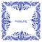Blue vector ornate square frame in Russian Gzhel style