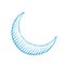 Blue Vectorized Ink Sketch of a Crescent Moon Illustration