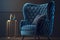 Blue velvet luxury armchair in living room