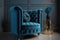 Blue velvet luxury armchair in living room