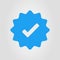 Blue verified account icon. Approved profile sign. Tick in rounded corners star. Top page logo. Check mark. safety