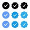 Blue verified badge icon vector. Tick, check mark sign symbol of social media profile