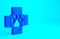 Blue Veterinary clinic symbol icon isolated on blue background. Cross hospital sign. A stylized paw print dog or cat