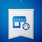 Blue Veterinary medicine hospital, clinic or pet shop for animals icon isolated on blue background. Vet or veterinarian