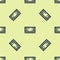 Blue VHS video cassette tape icon isolated seamless pattern on yellow background. Vector