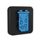 Blue Video graphic card icon isolated on transparent background. Black square button.