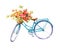 Blue Vintage Bicycle with a flower basket Watercolor Summer Garden Illustration Hand Painted