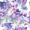 Blue violet clematis bouquet floral botanical flowers. Watercolor illustration set. Seamless background pattern.