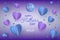 Blue and violet heart shapes in paper art and sign on gradient background for Fathers Day special offer banner.