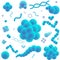 Blue virus cells, bacteria, molecules and DNA on