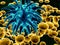 Blue virus and yellow cells - 3D illustration