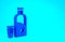 Blue Vodka with pepper and glass icon isolated on blue background. Ukrainian national alcohol. Minimalism concept. 3d