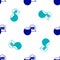 Blue Voice assistant icon isolated seamless pattern on white background. Voice control user interface smart speaker