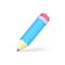 Blue volumetric pencil. Wooden object for writing and drawing