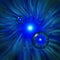 Blue vortex with orbs flying through wormhole