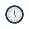 Blue wall clock icon in flat style. Five oclock. Office clock. Vector