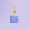 Blue wallet icon with golden coin floats on pastel background