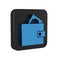Blue Wallet with stacks paper money cash icon isolated on transparent background. Purse icon. Cash savings symbol. Black