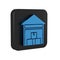 Blue Warehouse icon isolated on transparent background. Black square button.