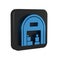 Blue Warehouse icon isolated on transparent background. Black square button.
