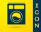Blue Washer icon isolated on yellow background. Washing machine icon. Clothes washer - laundry machine. Home appliance