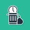 Blue Waste of time icon isolated on green background. Trash can. Garbage bin sign. Recycle basket icon. Office trash