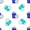 Blue Waste of time icon isolated seamless pattern on white background. Trash can. Garbage bin sign. Recycle basket icon