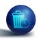 Blue Waste of time icon isolated on white background. Trash can. Garbage bin sign. Recycle basket icon. Office trash