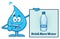 Blue Water Drop Cartoon Mascot Character Pointing A Drink More Water Sign
