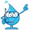 Blue Water Drop Cartoon Mascot Character With Snorkel Pointing