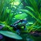 Blue water frog in the aquarium. Blue water frog in the pond. Generative AI