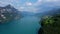 The blue water of lake Walensee in Switzerland - aerial view