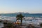 Blue water of Mediterranean stormy sea. Windy summer day. Spain. Palma de Mallorka. Majorka.