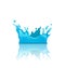 Blue water splash crown with reflection, isolated