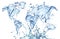 Blue water splash (world map) isolated