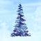 Blue watercolor Christmas pine tree element on watercolour snowing background. Xmas holiday decorative winter spruce