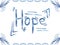Blue watercolor decorative frame - card with word Hope