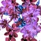 Blue Watercolor Design. Lavender Flower Illustration. Pink Seamless Background. Purple Hibiscus Textile. Pattern Background.Tropic