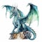Blue watercolor dragon clipart, colored fairy tale mythological illustration. Symbol of 2024 new year. AI Generated